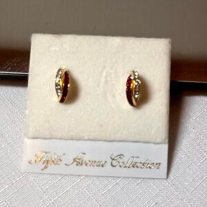 Fifth Avenue Collection Gold & Red Austrian Crystal Hoop Earrings. Vintage. New